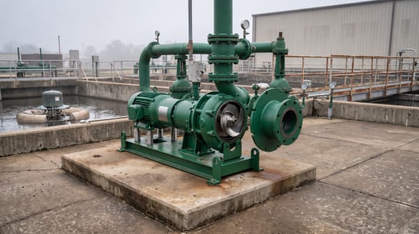 Chopper pump impeller with cutting edges removed from a wastewater pit for inspection