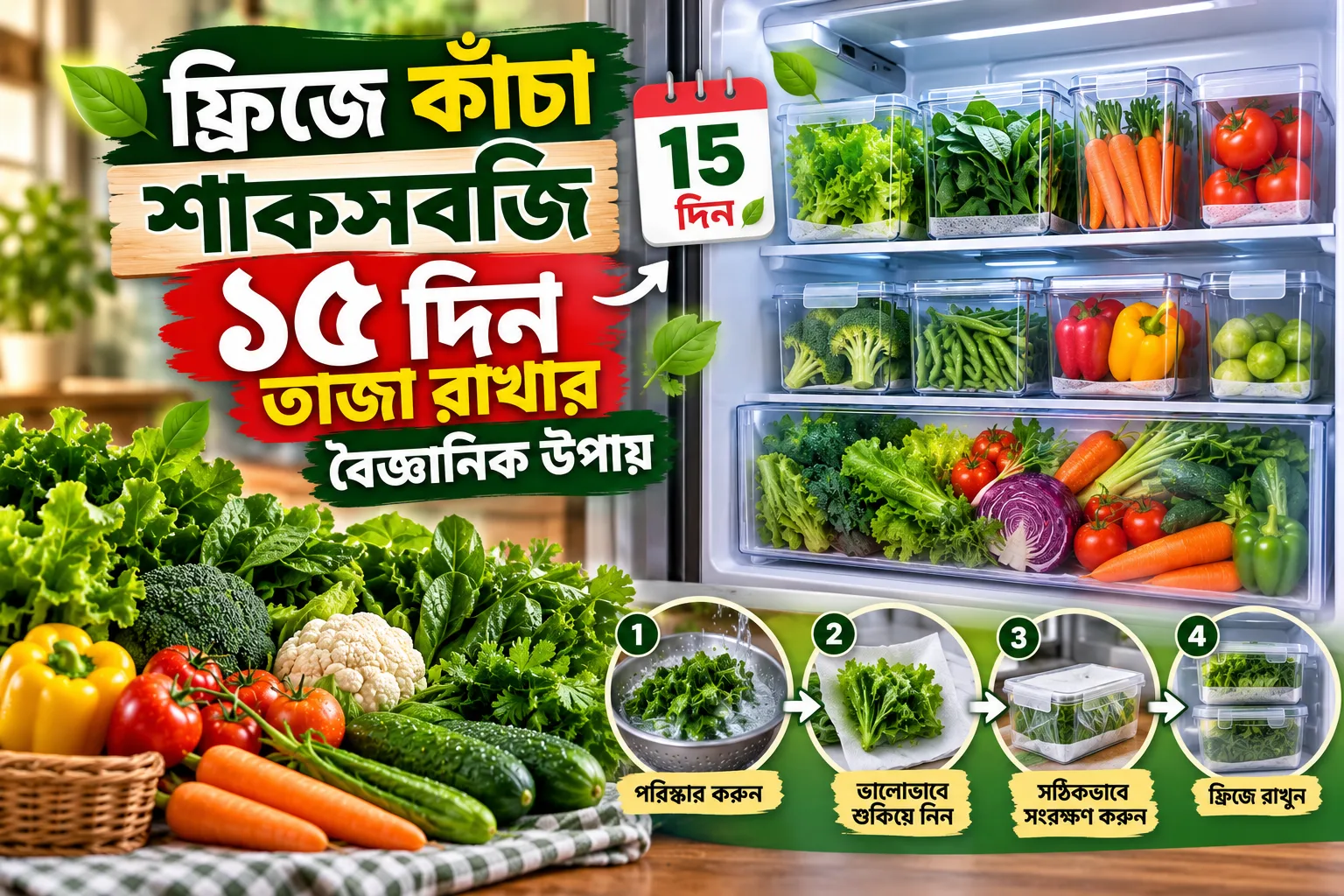 ফ্রিজে কাঁচা শাকসবজি ১৫ দিন তাজা রাখার বৈজ্ঞানিক উপায়