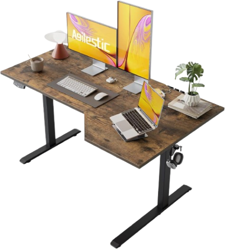 SHW Mobile Electric Sit-Stand Desk with Drawer & Hooks