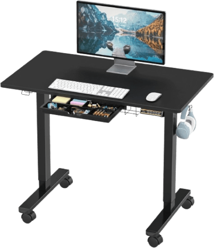 SHW Mobile Electric Standing Desk with Drawer & Hooks