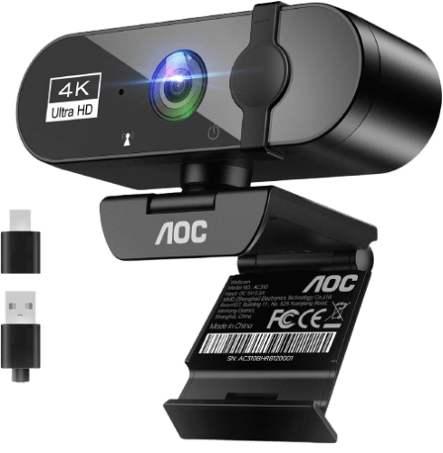 AOC 4K Webcam: Ultra HD Video, Mic & Privacy Cover
