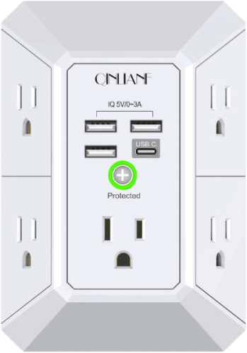 QINLIANF Wall Charger & Surge Protector - 5 AC, 4 USB