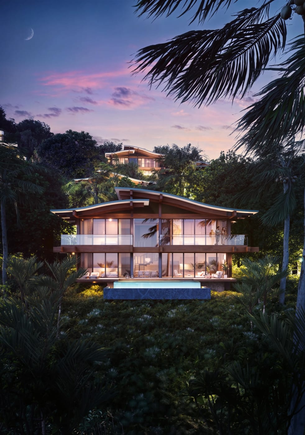 Rendering einer Villa der LXR Residences im Maravé Manuel Antonio, eingebettet in den Regenwald