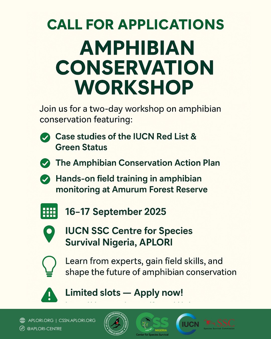 CALL FOR APPLICATIONS — AMPHIBIAN CONSERVATION WORKSHOP
