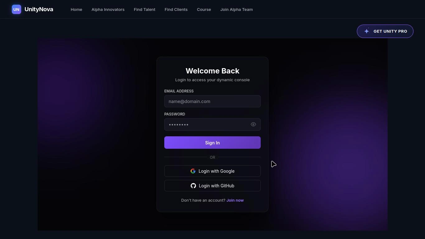 UnityNova Login & Signup