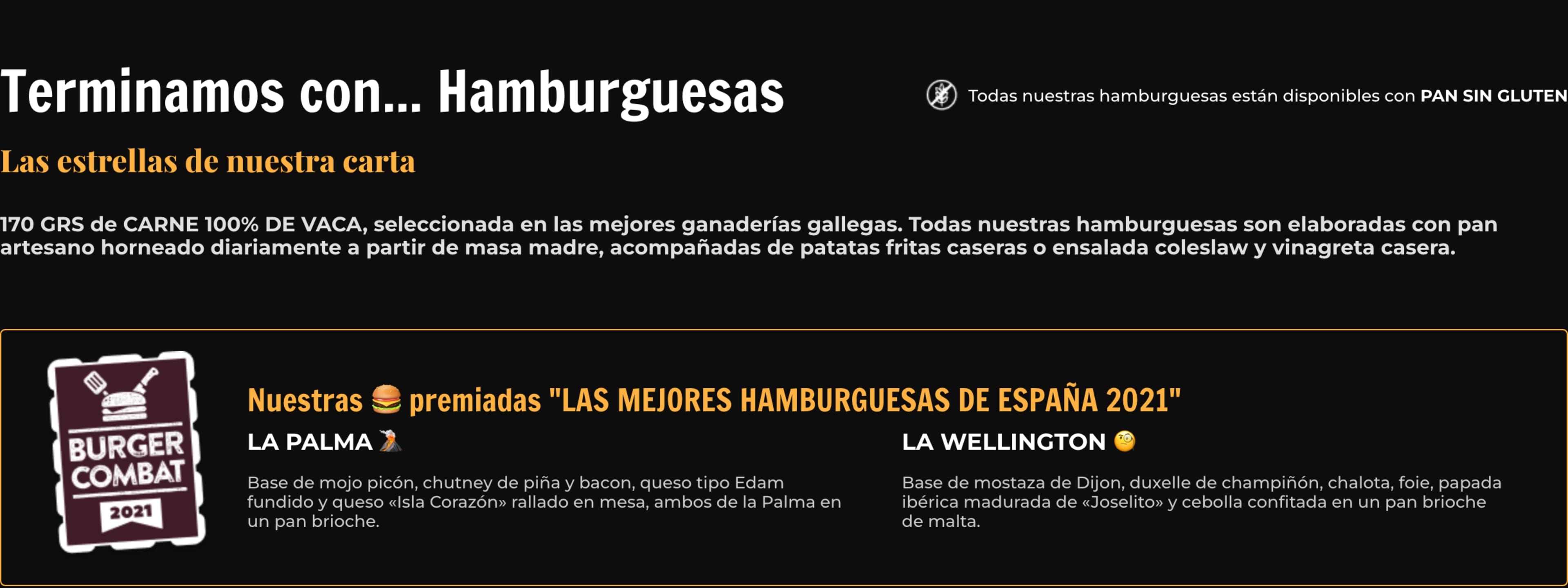 Leyenda de alérgenos de la carta: alimentos con gluten, picante y opción de pan sin gluten