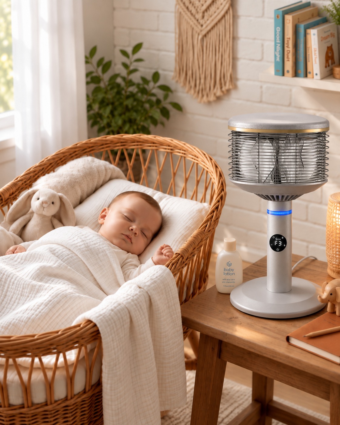 Spin360 fan in nursery with sleeping baby