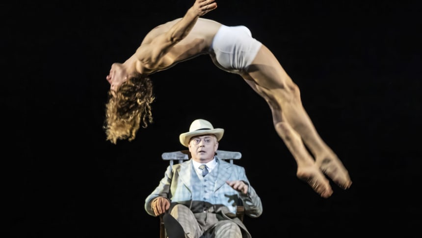 WNO Death in Venice - Mark le Brocq (Gustav von Aschenbach) and Antony César (Tadzio) - photo credit Johan Persson 07563