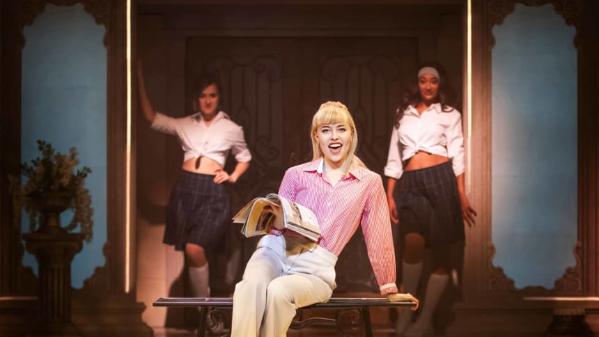Centre Abbie Budden as Annette Hargrove and cast in Cruel Intentions UK and Ireland Tour 2025, credit Pamela Raith Photography