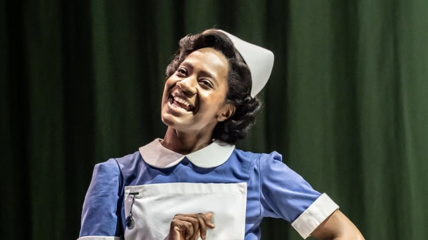 Kezrena James (Nurse Ellie) in Nye at the National Theatre. Photographer Johan Persson 50815