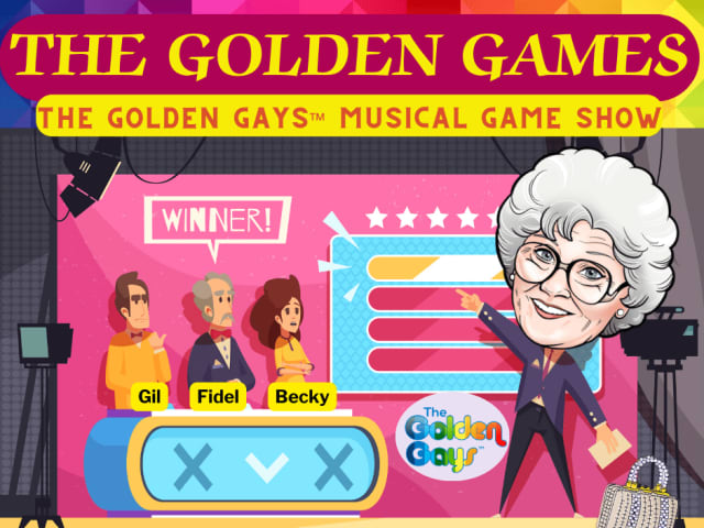 A cartoon image of people playing a gameshow hosted by a Golden Girl!