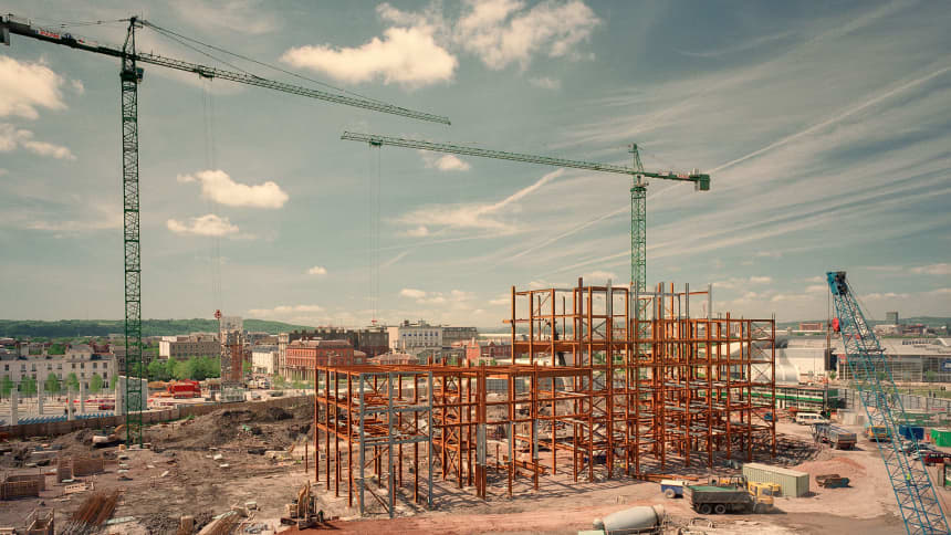 Gwaith adeiladu cynnar ym Mae Caerdydd/ Early construction in Cardiff Bay