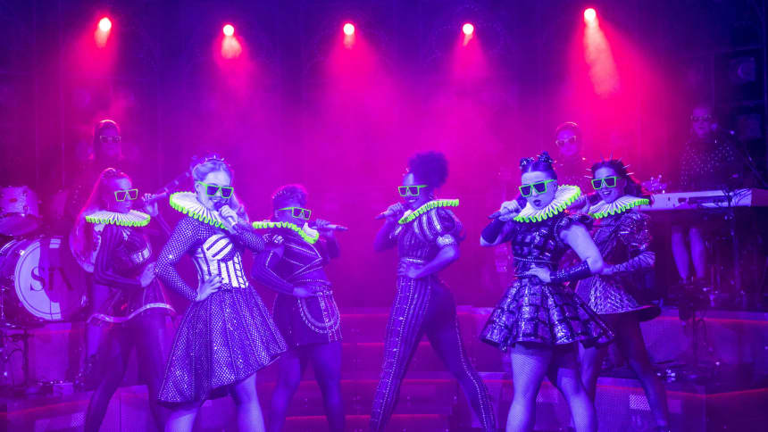 The UK Tour cast of Six the Musical; a pop musical about the six wives of Henry VIII, featuring Maddison Bulleyment, Jodie Steele, Lauren Drew, Shekinah McFarlane, Lauren Bryne, Athena Collins, Kat Ba