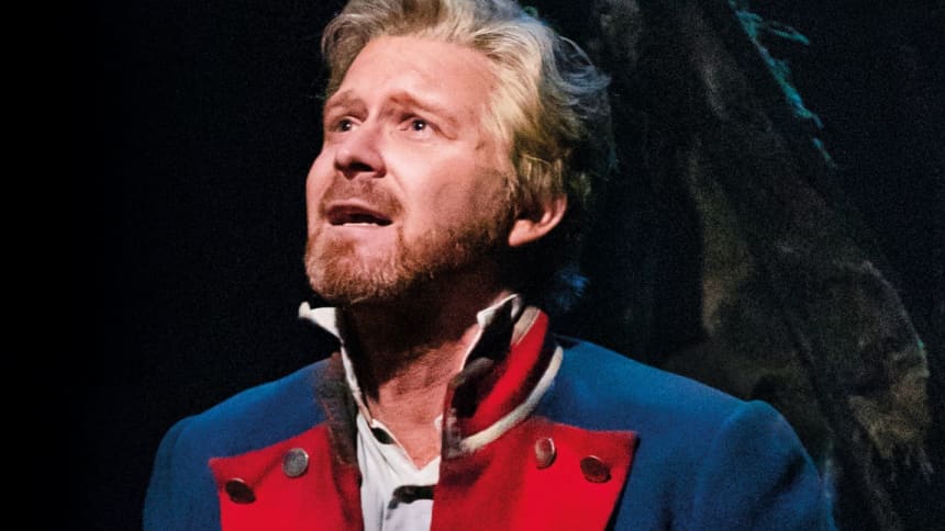 Jean Valjean close up in military 19th century jacket 