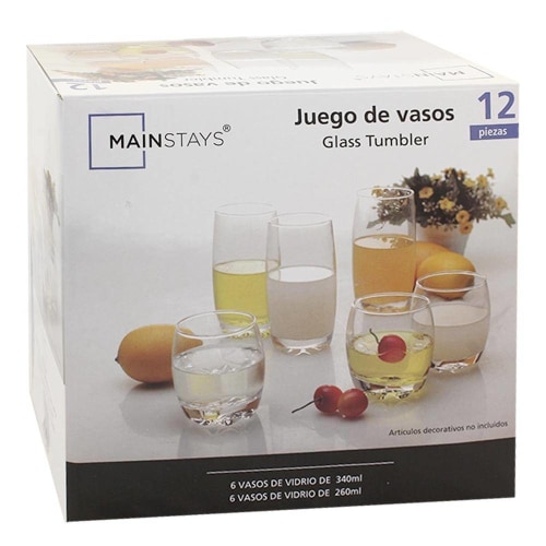 Juego de Vasos Mainstays de Vidrio 12 Piezas