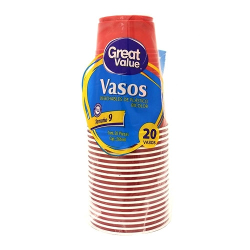 Vasos desechables Great Value 16 oz bicolor 100 pzas