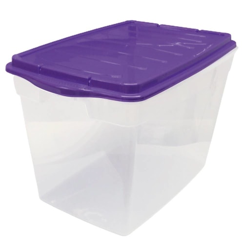 Caja de plástico transparente New Dubai Mediana Nº2 con tapa; manillas  color morado (2,1 lts.)