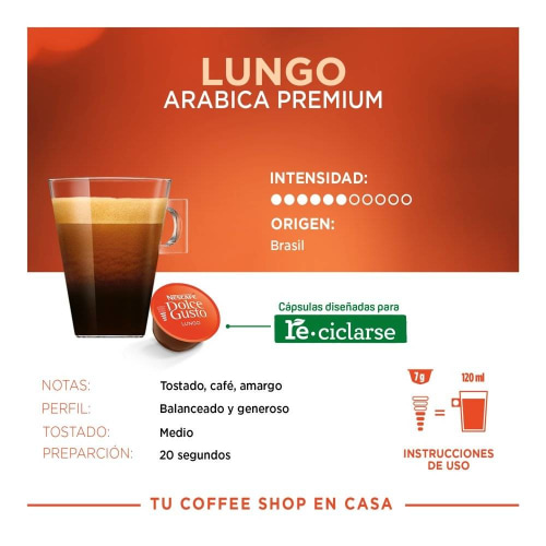 Cápsulas Dolce Gusto Lungo - 16 Cápsulas