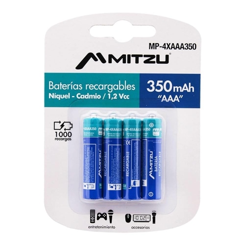 Pilas Mitzu Recargables AAA 350 mAh Paquete 4 Piezas