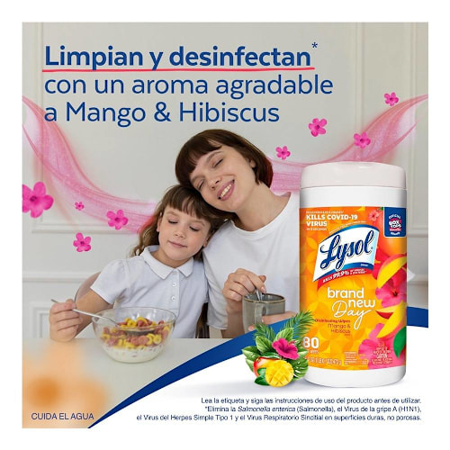 Toallitas desinfectantes Lysol para superficies citrus 80 pzas