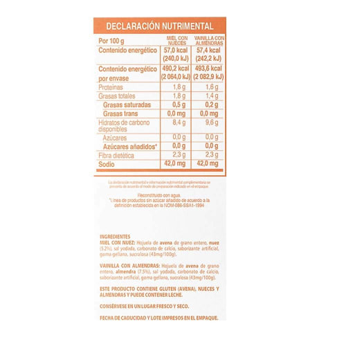 Avena integral Granvita instantánea dos sabores 8 sobres de 35 g c/u