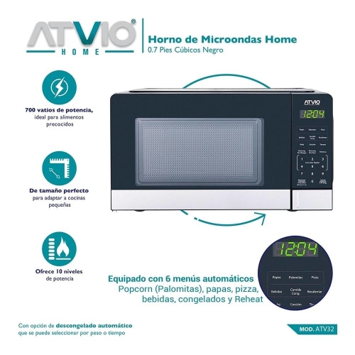 Horno de Microondas Atvio Home 0.7 Pies Cúbicos Negro