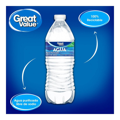 Agua Great Value 28 botellas de 500 ml c/u