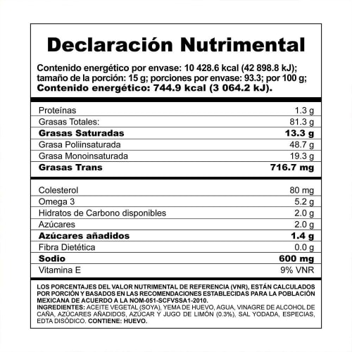 MAYONESA CON JUGO DE LIMONES MCCORMICK CON OMEGA 3 Y VIT E 1.400 KG.