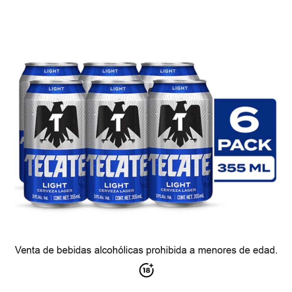 Cerveza clara Tecate light 6 latas de 355 ml c/u Walmart