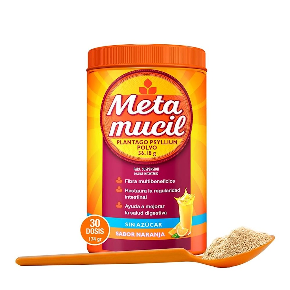 Fibra multibeneficios Metamucil sabor naranja sin azúcar 174 g