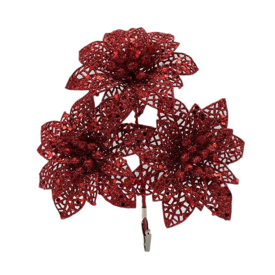 Clip Holiday Time Colección Tradicional Flor de Nochebuena con Diamantina  20 cm | Walmart