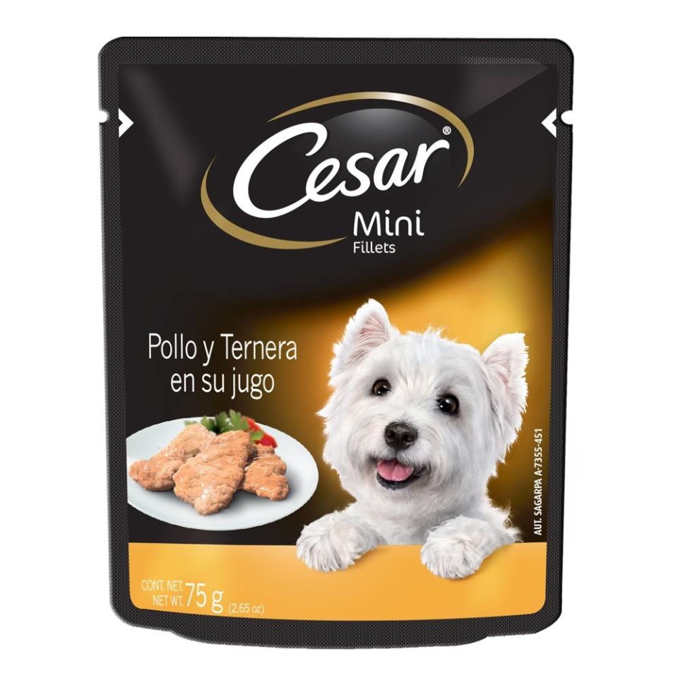 Alimento para Perro Cesar Mini Fillets Pollo y Ternera en su Jugo 75 g