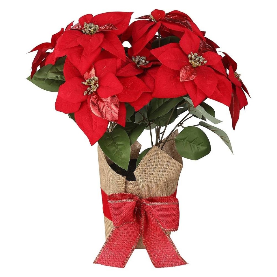 Decoración Navideña Holiday time de Mesa Con Flores De Nochebuena Color  Rojo De 20 Pulgadas | Walmart