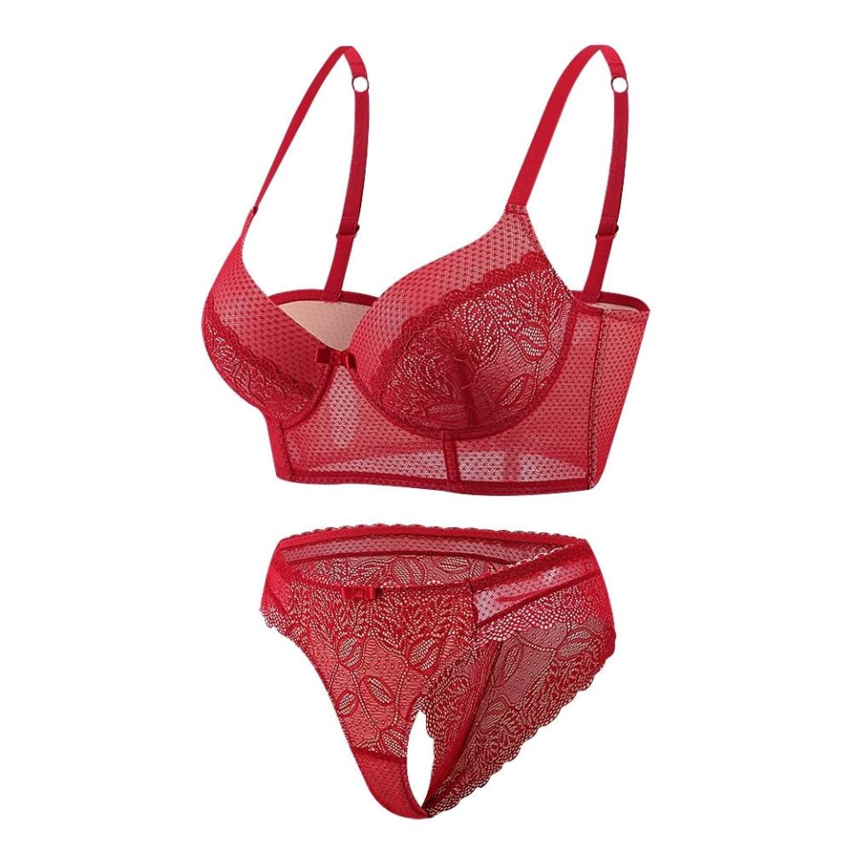 Coordinado Interior Secret Treasures Talla 36B/G Hojas con Encaje Rojo |  Walmart