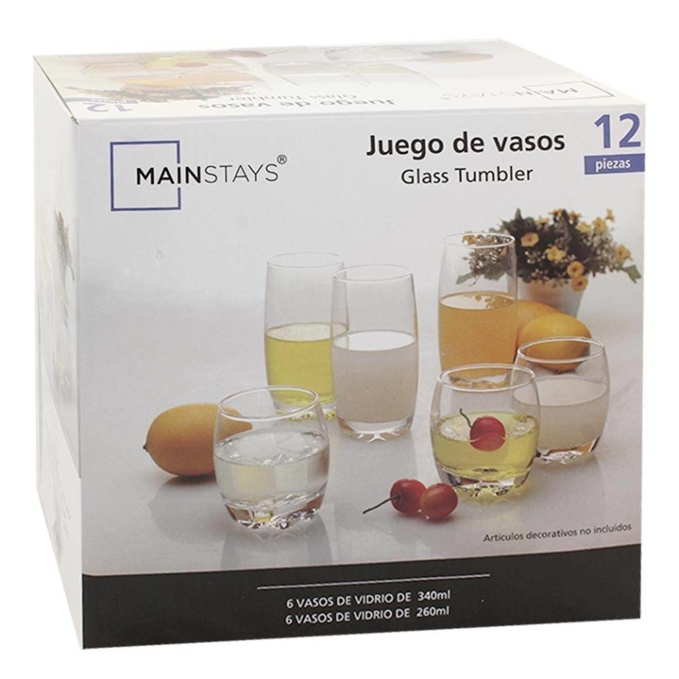 Juego De Vasos Mainstays De Vidrio 12 Piezas Walmart 