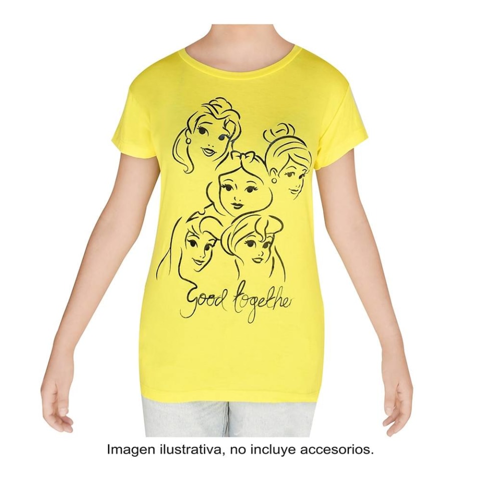 Playera Princesas Talla EG Estampado Dibujo y Letras Amarillo | Walmart