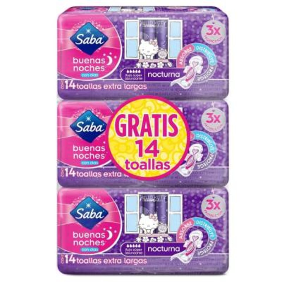 Toallas Femeninas Saba Buenas Noches Extra Larga Flujo Super Abundante 42 Pzas Walmart 1133