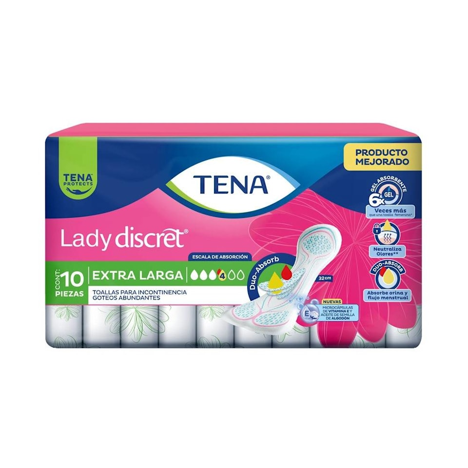 Toalla Femenina Tena Lady Discret Extra Larga 10 Pzas Walmart 8950