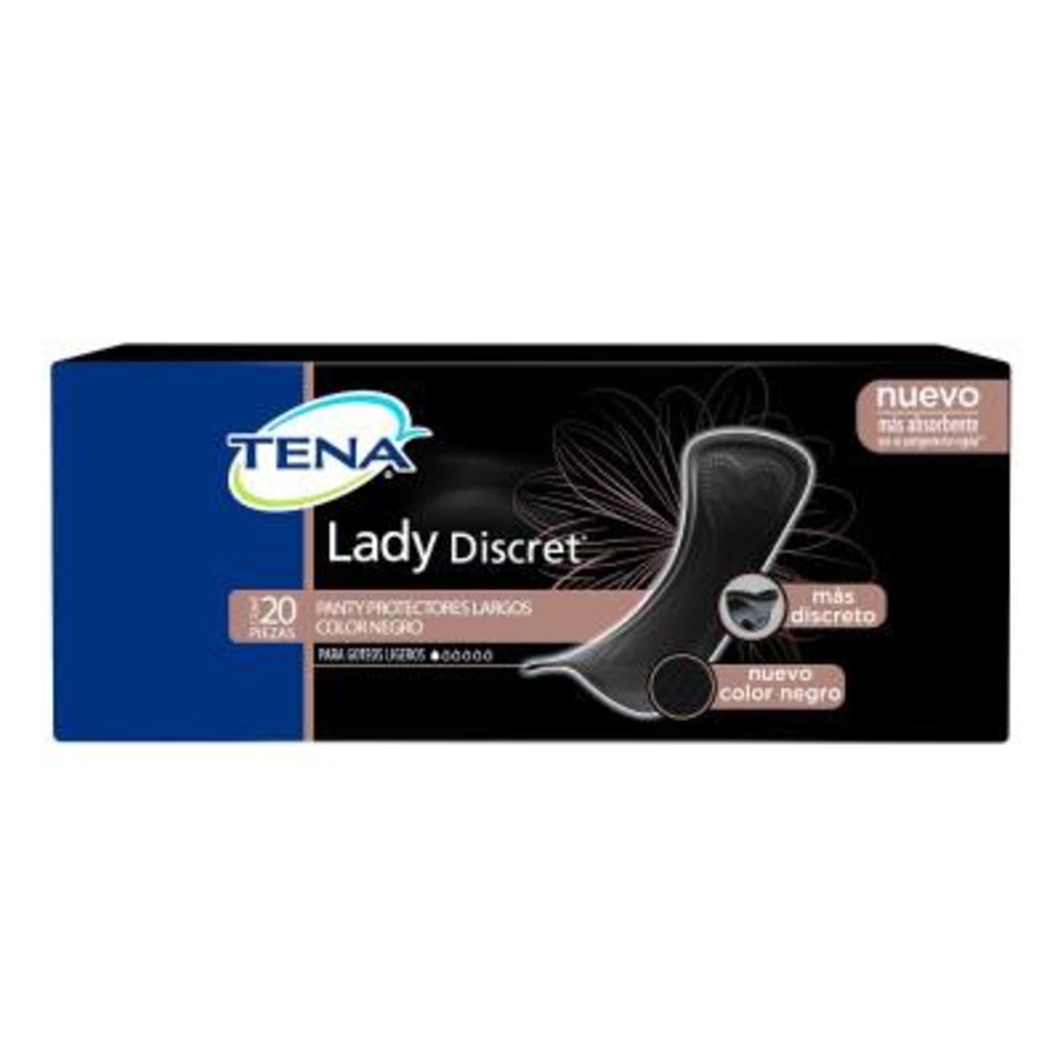 Panty Protectores Tena Lady Discret Largos Color Negro Goteos Ligeros 20 Pzas Walmart 