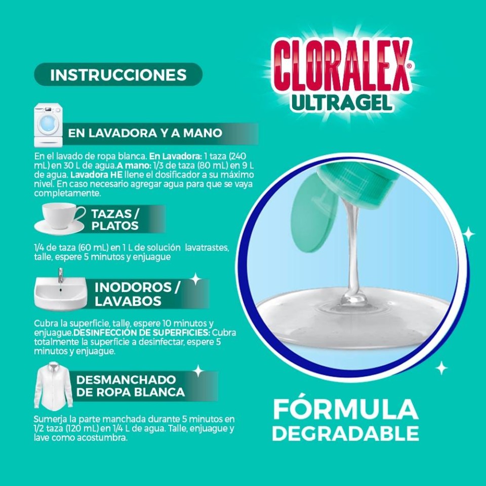 Blanqueador con detergente Cloralex Ultra Gel fórmula visible 600 ml |  Walmart