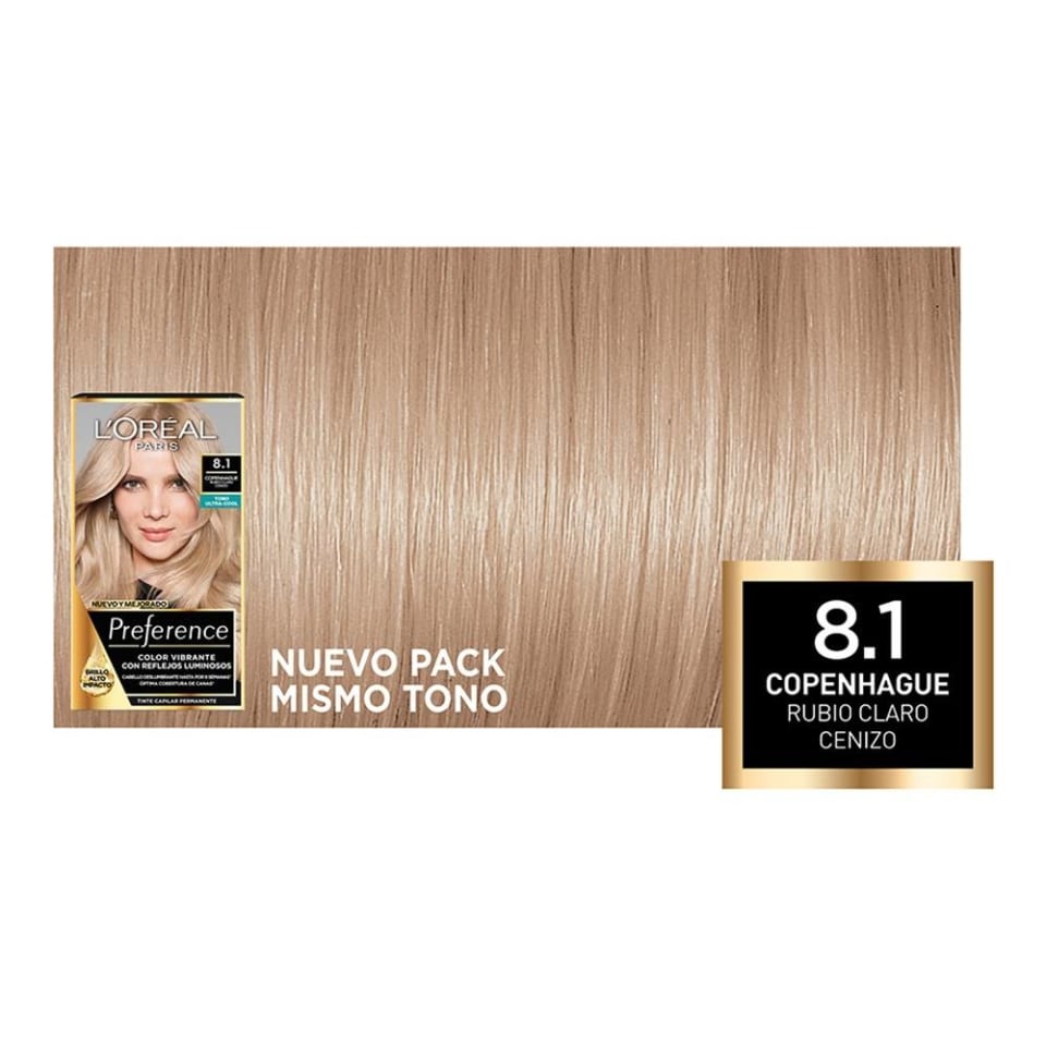 Tinte para cabello L'Oréal Preference 8.1 Copenhague rubio claro cenizo |  Walmart