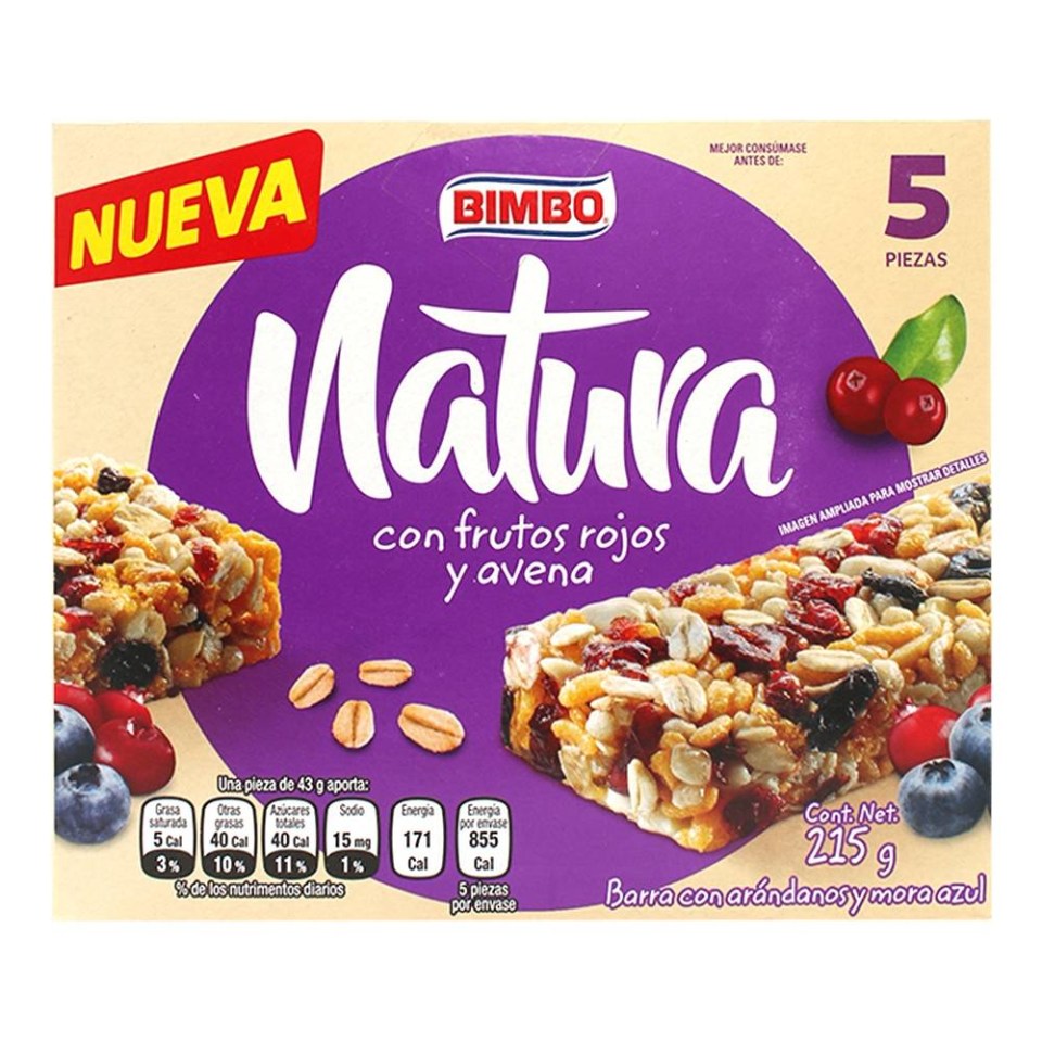 Barras Bimbo natura con frutos rojos y avena 5 pzas | Walmart