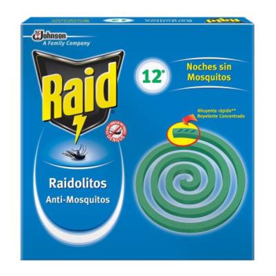 Insecticida sólido Raid Raidolitos anti mosquitos 12 espirales