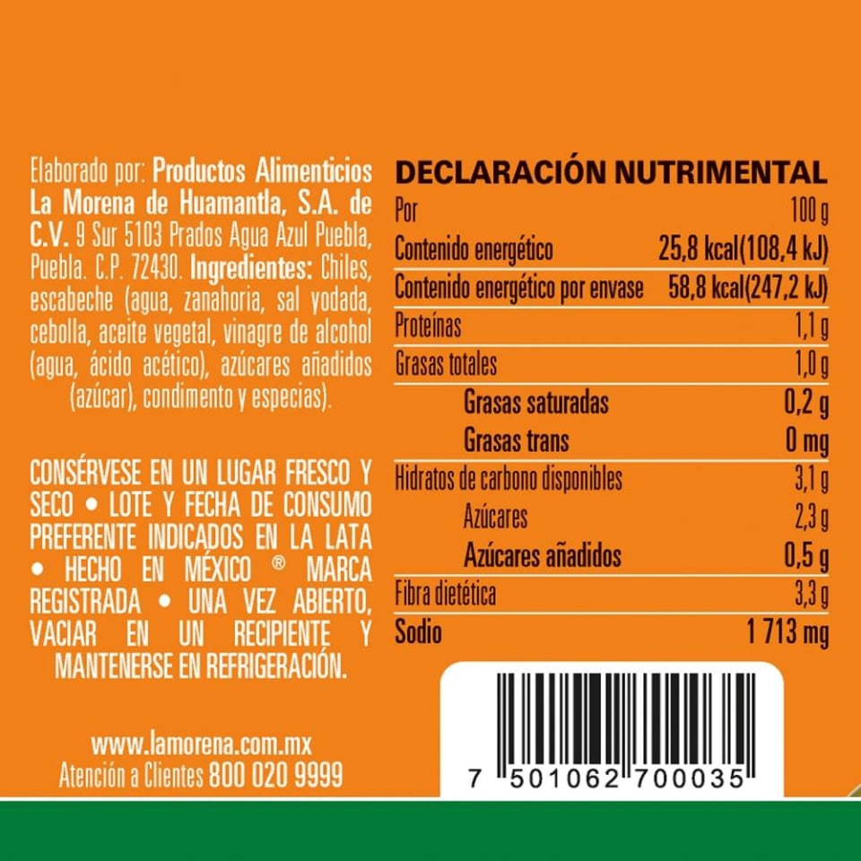 Chiles jalapeños La Morena en escabeche 380 g | Walmart