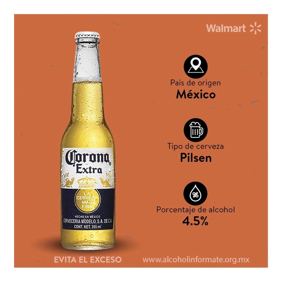 Cerveza clara Corona Extra 12 botellas de 355 ml c/u | Walmart
