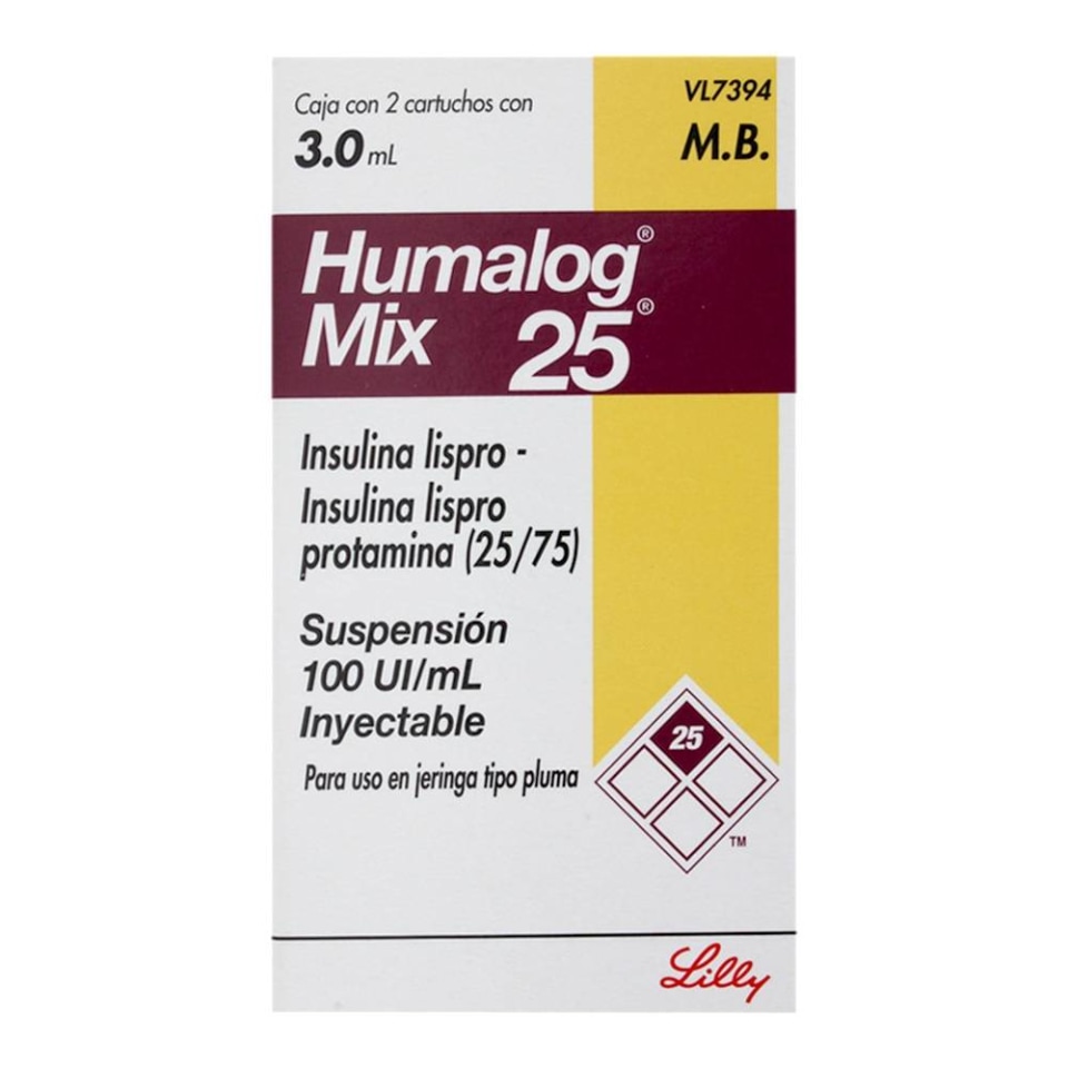 Humalog Mix 25 100 UI/ml suspensión inyectable 2 pzas de 3 ml c/u | Walmart