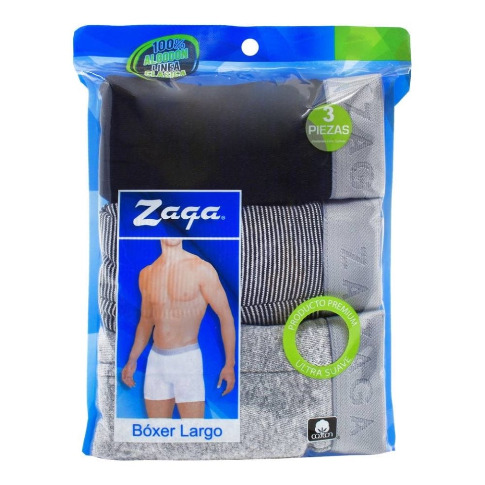 Bóxer Zaga Talla EG Largo Rayas Negro y Gris 3 Piezas | Walmart