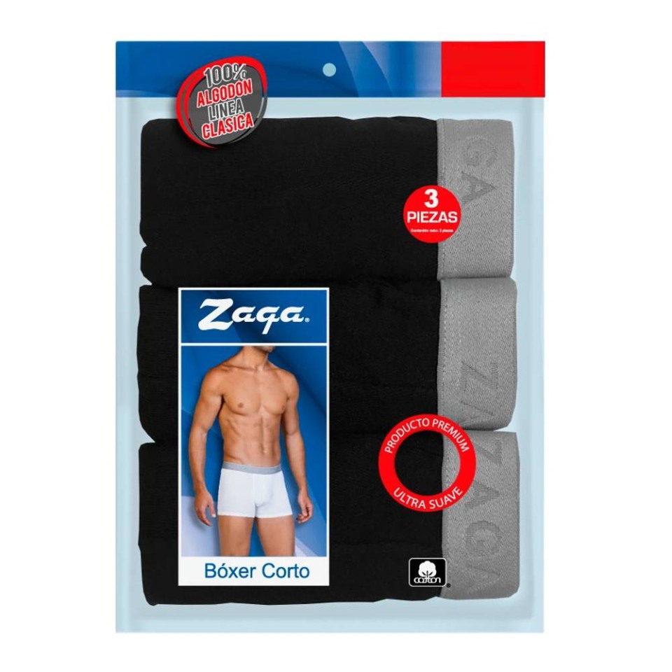 Bóxer Corto Zaga Talla M de 32 a 34 Negro 3 Piezas | Walmart