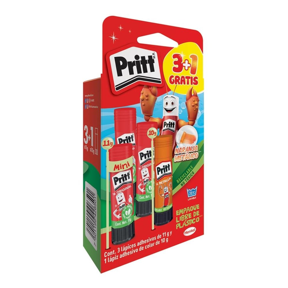 Lápices Adhesivos Pritt Original 3 Piezas 11 g c/u + 1 Lápiz Adhesivo Color  Metálico 10 g | Walmart