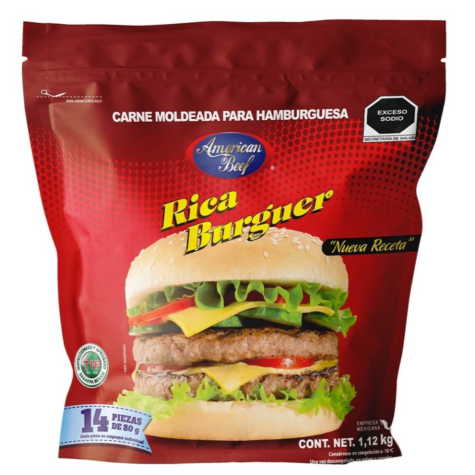 Carne para hamburguesa American Beef Rica Burguer 14 pzas de 80 g c/u |  Walmart